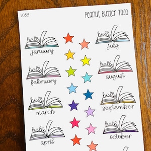 Hallo maand boekstickers - TBR Reading Planner Stickers - Leesstickers - Boek Journal Stickers - Bookworm Kalenderstickers - Leeszucht