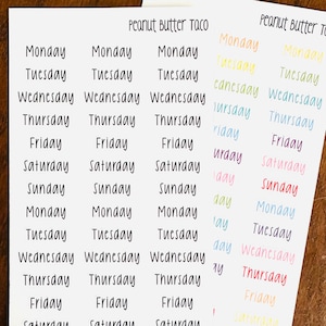 Dagen van de week plannerstickers afdrukken - dagstickers - BuJo-stickers - dagelijkse wekelijkse stickers - dagenplannerstickers - kalenderstickers
