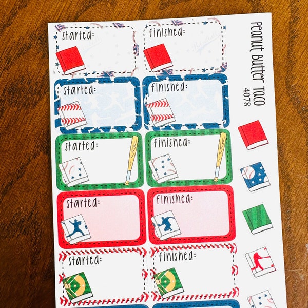 Baseball Started/Finished Reading Planner Stickers - Softball Book Stickers - Reading Stickers - Start Stickers - Finished Stickers