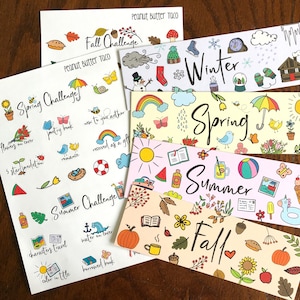 Seasonal Reading Challenge & Bookmarks - Seasons Reading Challenge Planner Stickers - Winter Spring Summer Fall - Book Stickers