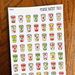 Stickers kerstkoffieplanner - stickers kerstkoffie - To Go-kopje koffie - winterstickers - vakantiestickers - klassiek rood en groen