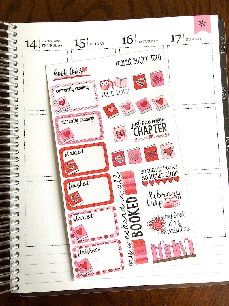 Bookish Valentine Planner Stickers  Valentine's Day image 1