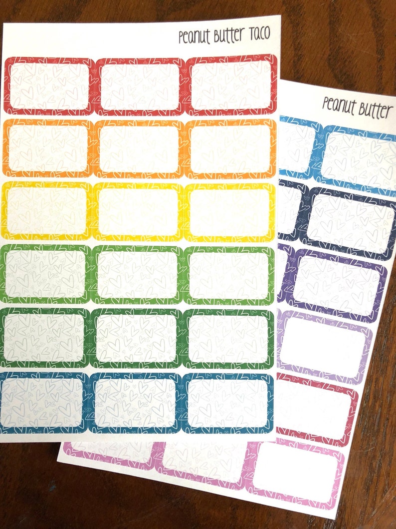 Heart Doodle Rainbow Half Boxes - Planner Stickers - Doodle Stickers ...