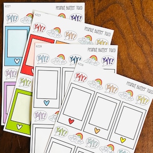 Frame Boxes Planner Stickers - Heart Boxes - Memory Keeping Stickers - Scrapbook Stickers - Scrapbooking Stickers - Rainbow Stickers