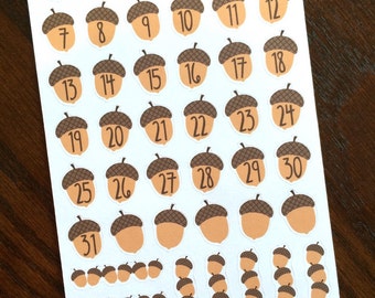 Acorn Date Stickers - Fall Date Covers - Number Planner Stickers - Fall Number Stickers - Acorn Date Cover Stickers - Fall Planner Stickers