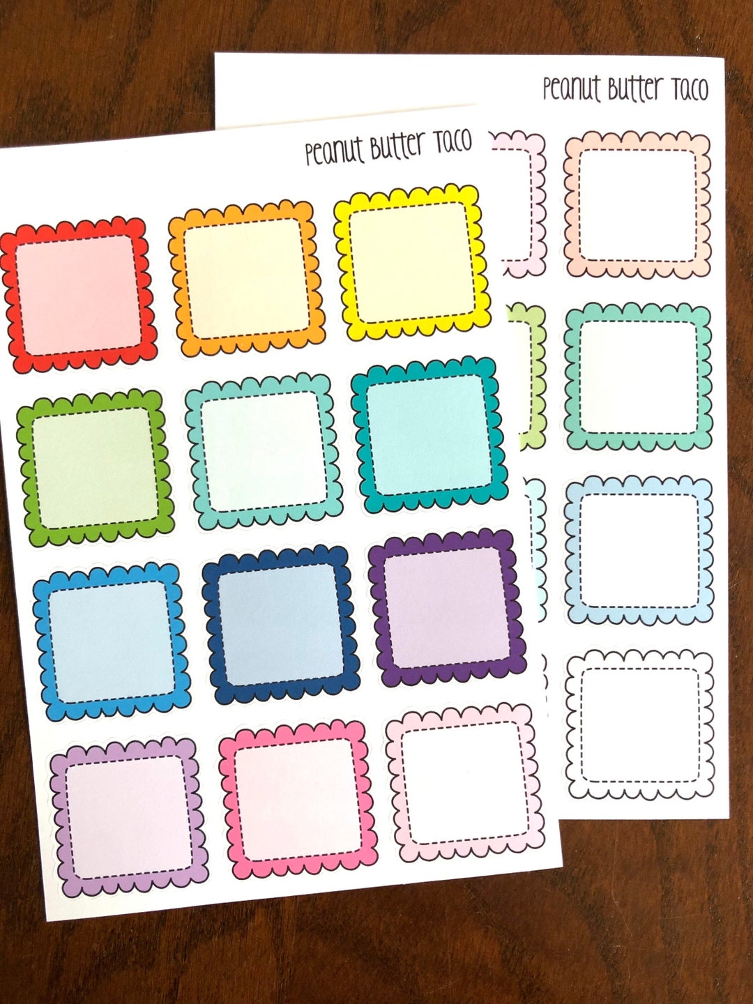 Scallop Squares - Rainbow or Pastel - Doodle Boxes Planner Stickers ...