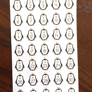 Penguin Number Planner Stickers Penguin Date Cover Stickers Penguin Countdown Planner Stickers Penguin Stickers image 1