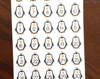 Penguin Number Planner Stickers - Penguin Date Cover Stickers- Penguin Countdown Planner Stickers - Penguin Stickers