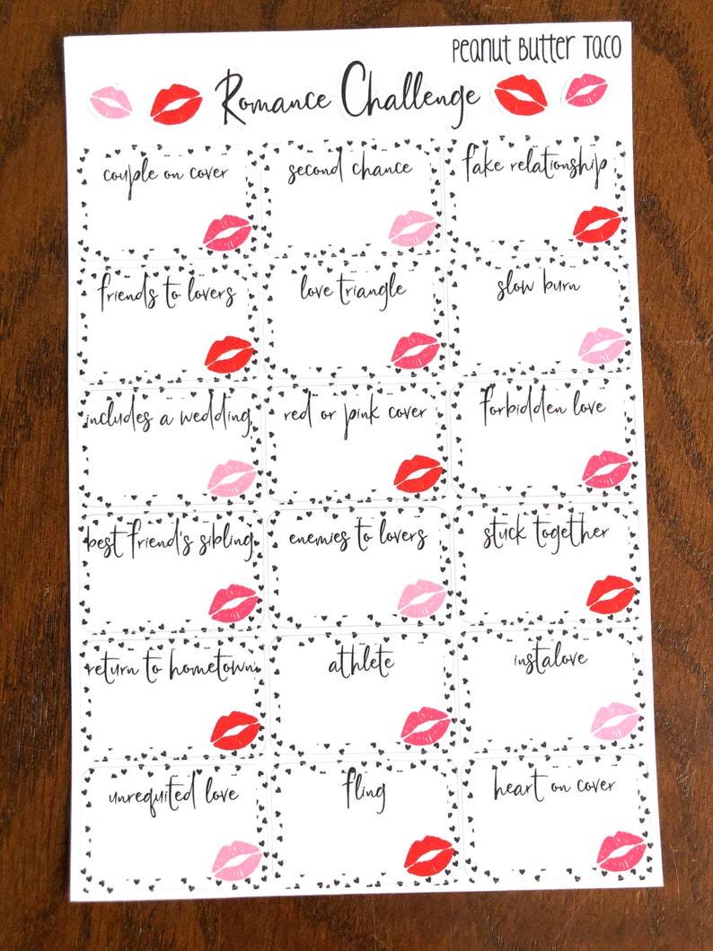 Romance Reading Challenge Planner Stickers - Genre Reading Challenge Stickers - Reading Bucket List Stickers - Reading Stickers - Kiss image 1