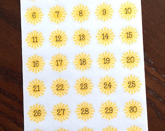 Sunshine Date Covers Planner Stickers - Sun Stickers - Summer Stickers - Sunshine Date Cover Up Stickers - Number Countdown Stickers