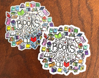 Books Books Books Glitter or White Vinyl Sticker - Holo Bookish Vinyl - Holographic Book Laptop Sticker - Reading Vinyl Sticker - Bookworm