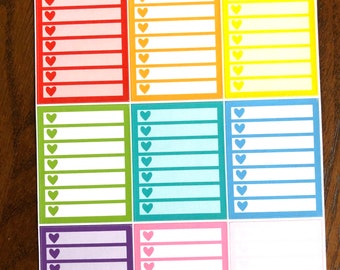 Full Box Checklist Planner Stickers - Heart Checklists - To Do List Stickers - Box Checklist Stickers - Full Box Stickers- Heart Checklist