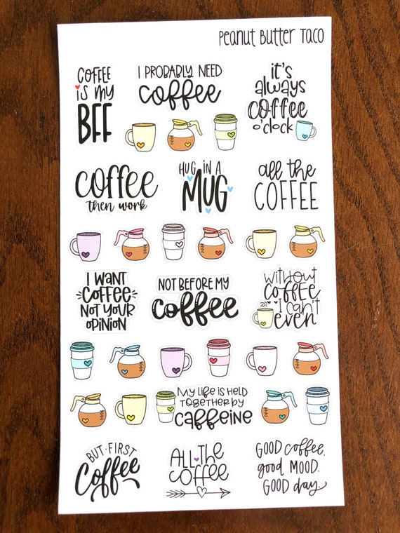 Coffee Lover Quotes - Planner Stickers - Coffee Sayings Stickers - Coffee  Mug - Coffee Cup Stickers - Hand Drawn Lettered Planner Stickers