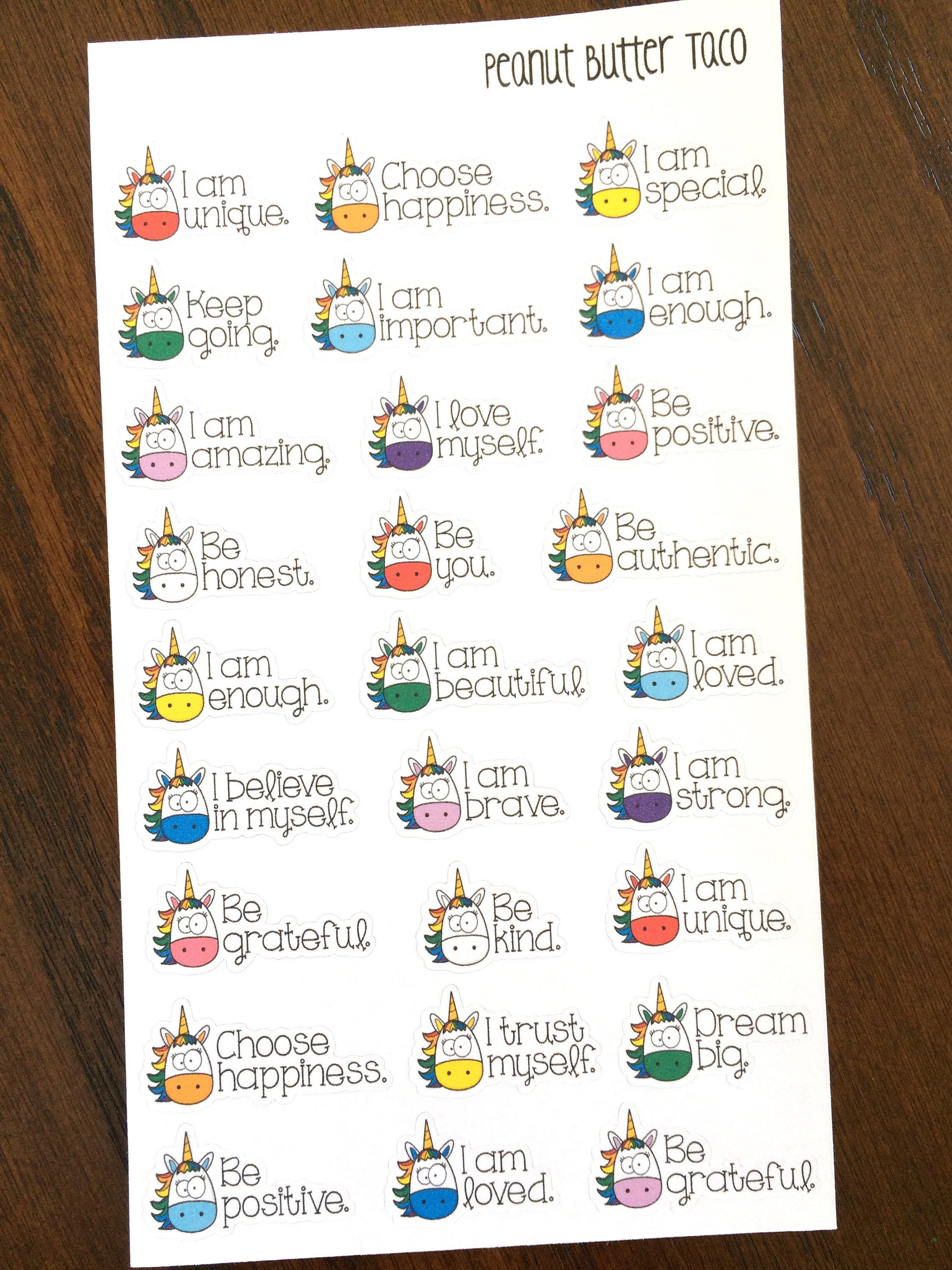 Unicorn Planner Stickers - Positive Quote Stickers - Self Affirmation…