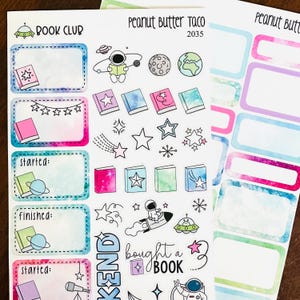 Supernova Reading Planner Stickers - Galaxy Stars Bookish Sampler Stickers - Book Planner Weekly Kit - Handgetekende Doodle Stickers - Ruimte