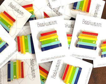 Rainbow Book Stack Enamel Pin - Bookish Enamel Pin - Reading Pin - Bookworm Pin - Literary Pin - Bookworm Gift - Hard Enamel - Book Lover