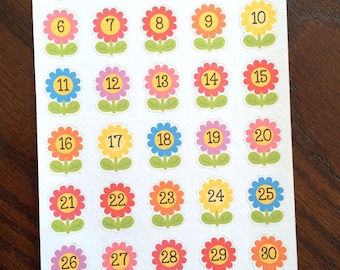 Flower Date Covers Planner Stickers - Spring Date Cover Stickers - Summer Date Cover Stickers - Number Stickers - Countdown Stickers