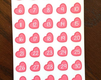 Heart Date Covers Planner Stickers- Valentine's Day Numbers - February Stickers - Heart Stickers - Date Cover Ups - Count Down Stickers