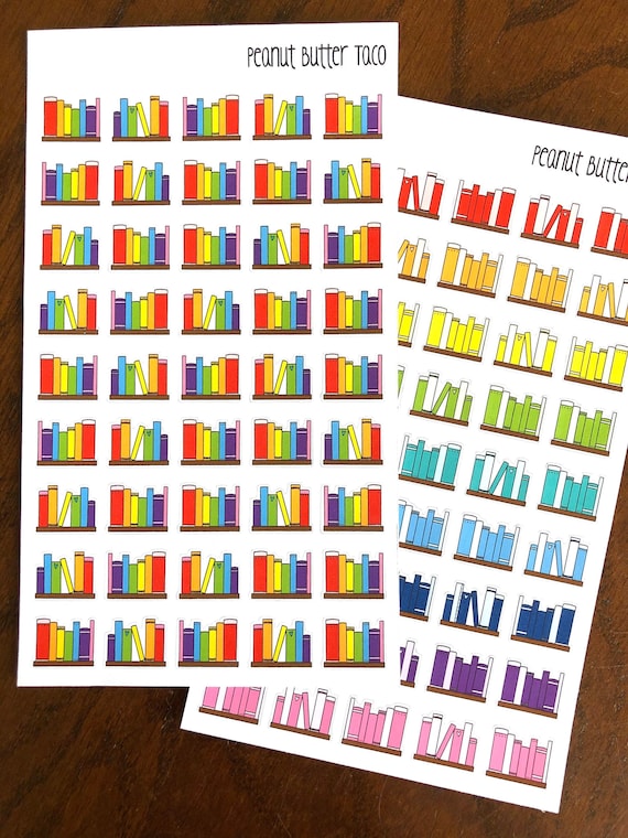 Small Rainbow or Monochrome Bookshelf Planner Stickers - Bookshelves Stickers - Reading Stickers - Book Stickers - Reading Planner Stickers