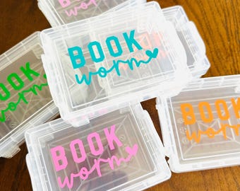 Bookworm Mini Storage Box - Vinyl Sticker Storage - Office Supply Storage - Bookish Gift - Custom Colors - Office Storage - Small Box