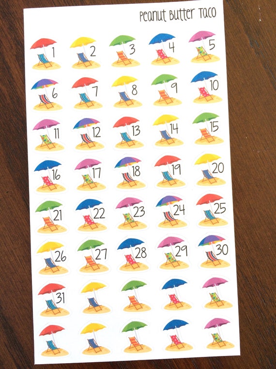 Beach Chairs Date Covers Planner Stickers - Summer Stickers - Beach Chair Date Cover Up Stickers - Vacation Countdown Stickers - Tropical
