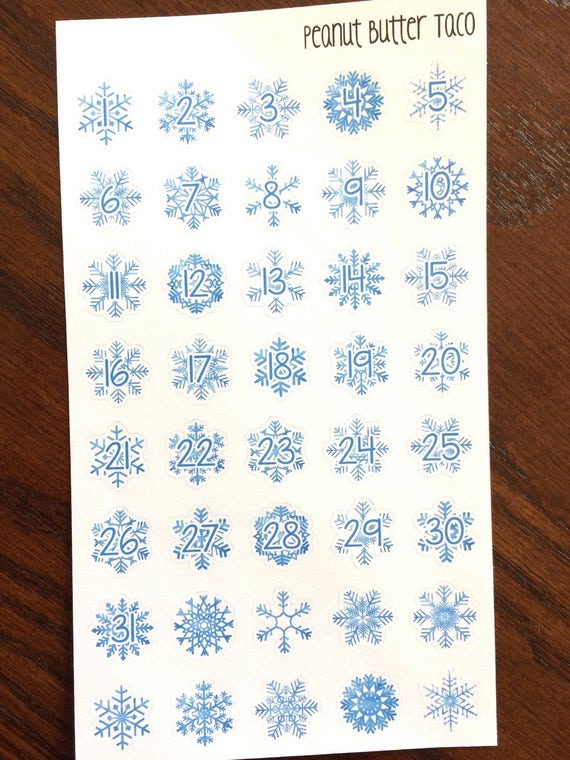 Snowflake Numbers Planner Stickers Snowflake Date Cover Planner Stickers  Snowflake Countdown Planner Stickers Winter Planner Stickers 