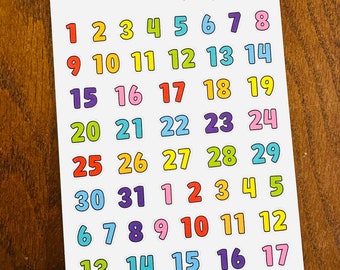 Doodle Rainbow Date Stickers - Bullet Journal Number Planner Stickers - Calendar Stickers - Monthly Dates Stickers - Monthly View Stickers