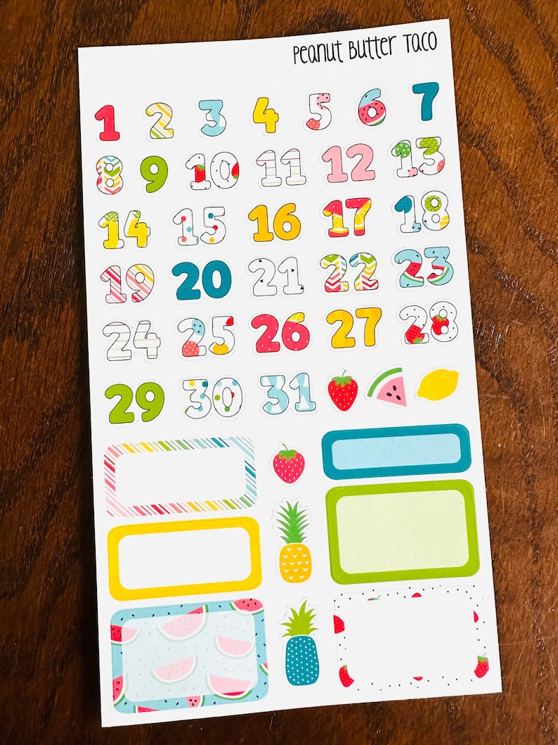 Date Box Sticker Fruitilicious Date Planner Stickers - Summer Numbers - Date Covers ...