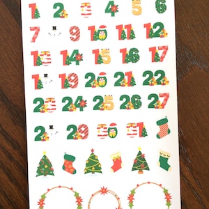 Kerstdatumhoezen - stickers planner kerst aftellen - stickers kerstnummers - stickers kerstsok - kerstkrans