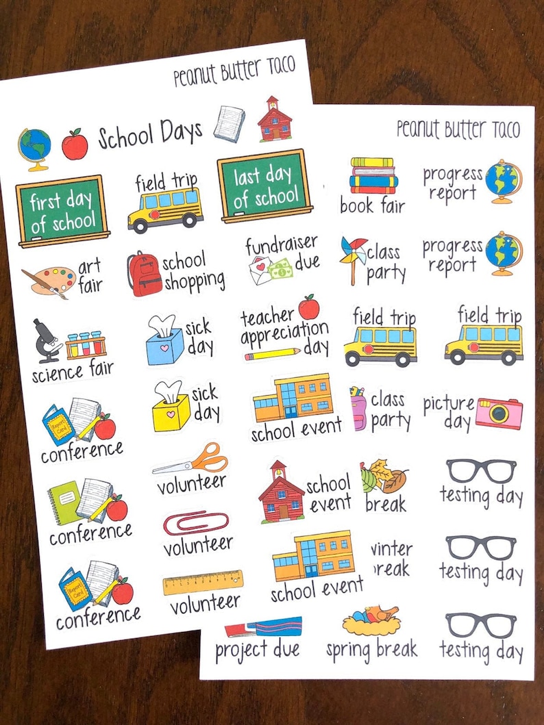 School Days Planner Stickers Back to School Stickers Etsy