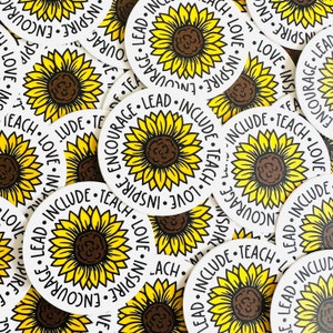 Vinylsticker leraar - Zonnebloem onderwijst vinylstickers - laptopsticker - cadeau leraar - inspireren - leiden - aanmoedigen - opnemen - liefde