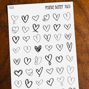 Hand Drawn Heart Stickers - Doodle Hearts Planner Stickers - Bujo Stickers - Black & White Heart Stickers - Bullet Journal Stickers