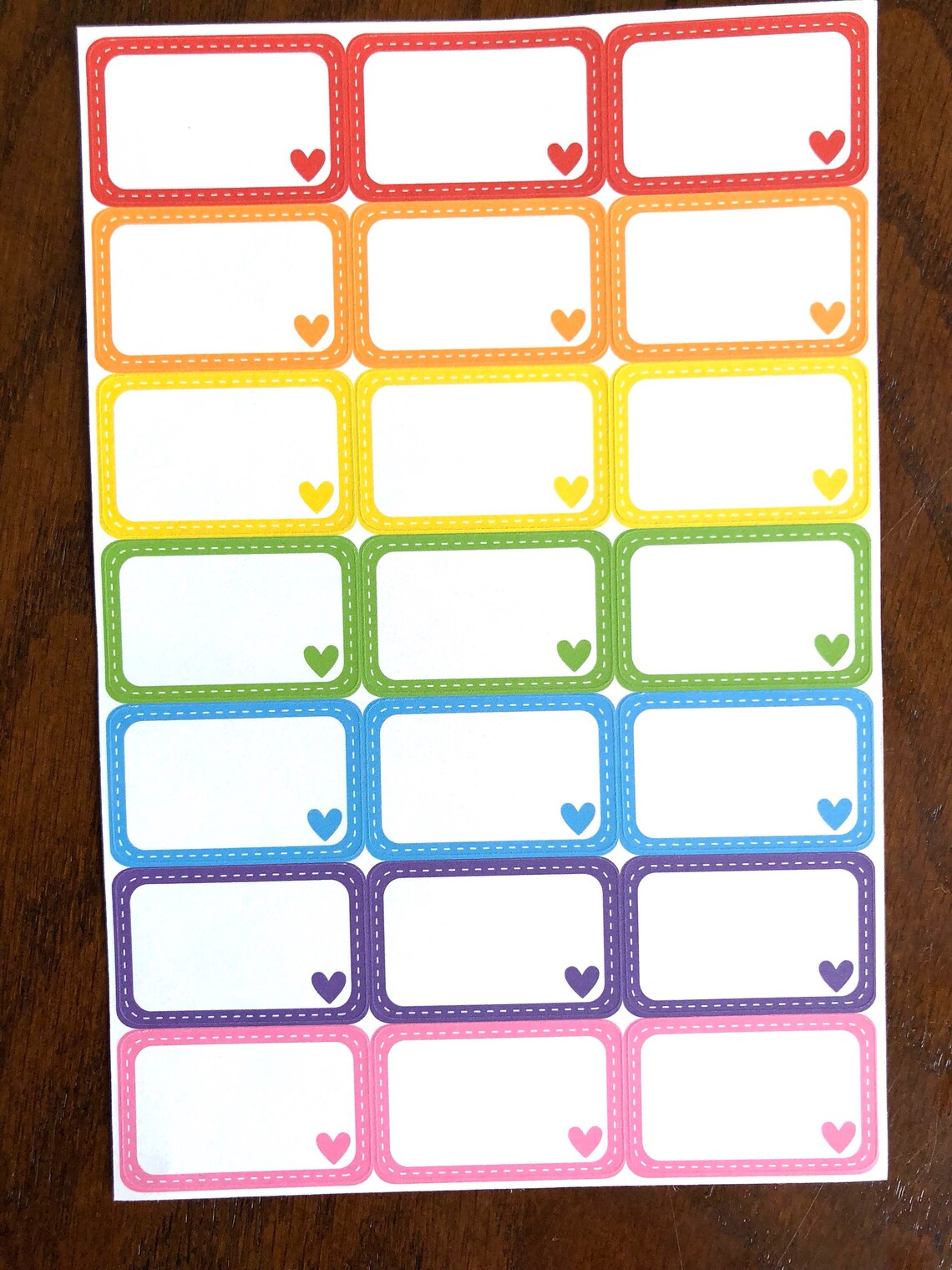 Rainbow Hearts Half Boxes - Stitched Half Boxes Planner Stickers ...