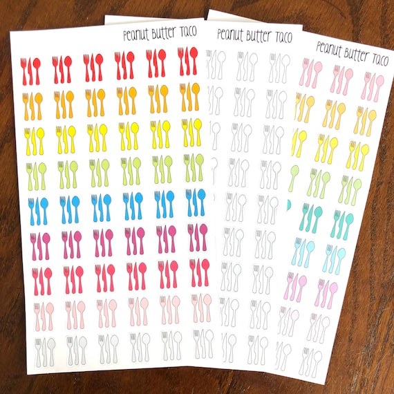 Utensils Planner Stickers - Rainbow Pastel or Neutral Utensils Stickers - Silverware - Meal Planning - Meal Plan Stickers - Fork Knife Spoon
