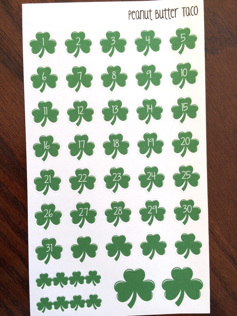 Shamrock Date Covers Planner Stickers Shamrock Numbers Etsy