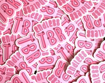 Endless TBR Vinyl Sticker - Pink Retro Reading Sticker - To Be Read - Bookworm Vinyl Sticker - Bookish Laptop Stickers - Reading Sticker