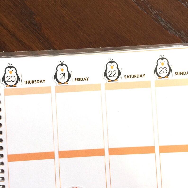 Penguin Number Planner Stickers Penguin Date Cover Stickers Penguin Countdown Planner Stickers Penguin Stickers image 2