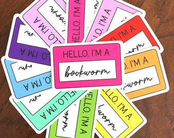 Hello I'm a Bookworm Vinyl Sticker - Bookish Vinyl Decal - Laptop Sticker - Reading Name Tag - Bookish Vinyl Stickers - Bookworm Gift
