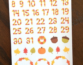 Leaf Date Covers Planner Stickers - Fall Leaves Countdown Stickers - Date Cover Up Planner Stickers - Leaf Stickers - Numbers Stickers