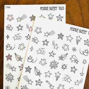Star Doodle Planner Stickers - Star Bullet Journal Stickers - Zwart-wit of Rainbow Stars - Handgetekende Doodle Stickers - Sterren Stickers