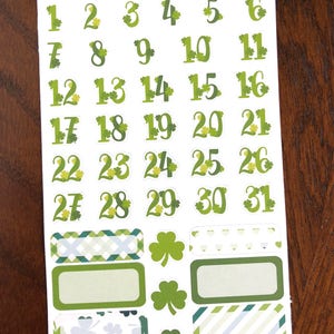 Clover Numbers - Date Covers Planner Stickers - Good Luck Stickers - Shamrock Stickers - St Patrick&#39;s Day Stickers - Countdown Stickers