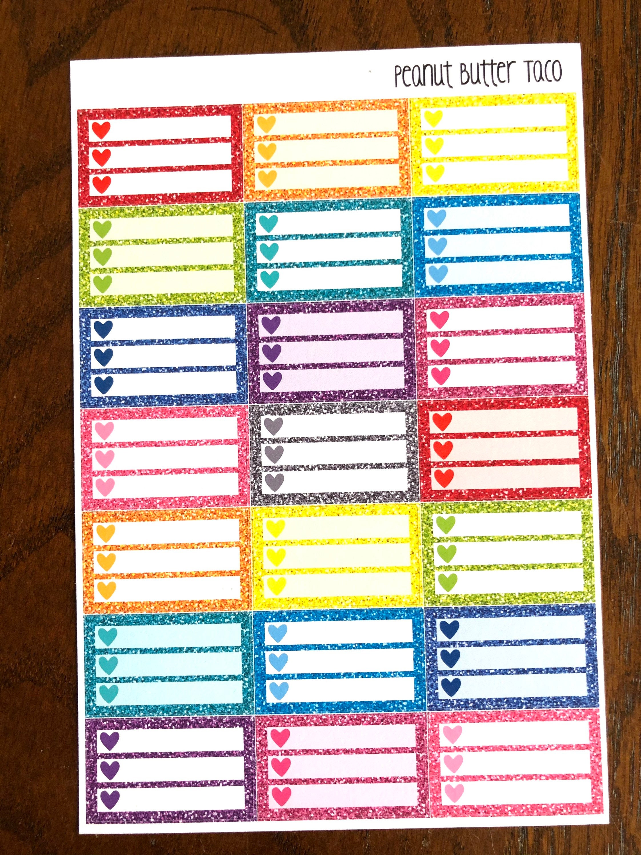 Rainbow Checklist Planner Stickers - Solid or Glitter Heart Checklists ...