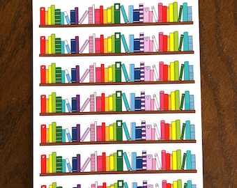 Long Rainbow Bookshelves - Bookshelf Planner Stickers - Bookshelves Stickers - Reading Stickers - Book Stickers - Reading Planner Stickers