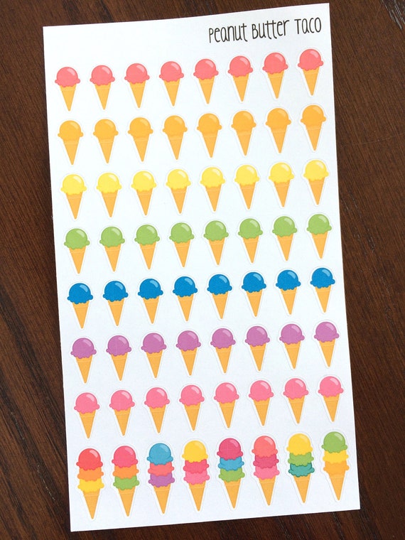 Ice Cream Cone Planner Stickers - Rainbow Ice Cream Cones - Ice Cream Date Stickers - Ice Cream Planner Stickers - Kid Stickers