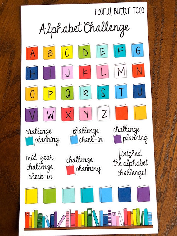 Alphabet Reading Challenge Planner Stickers - ABC Reading Planner Stickers - Reading Bucket List Planner Stickers - Bookish Stickers