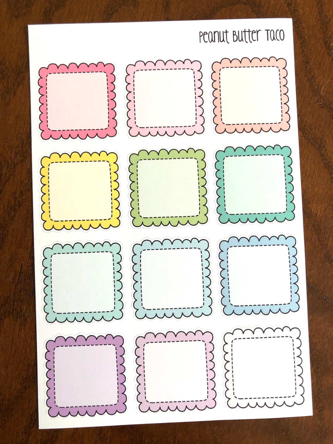 Scallop Squares - Rainbow or Pastel - Doodle Boxes Planner Stickers ...