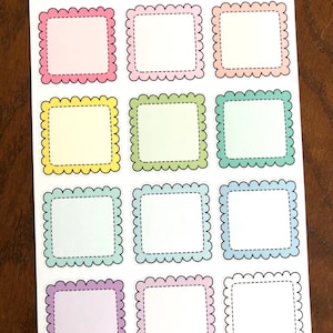 Scallop Squares - Rainbow or Pastel - Doodle Boxes Planner Stickers ...
