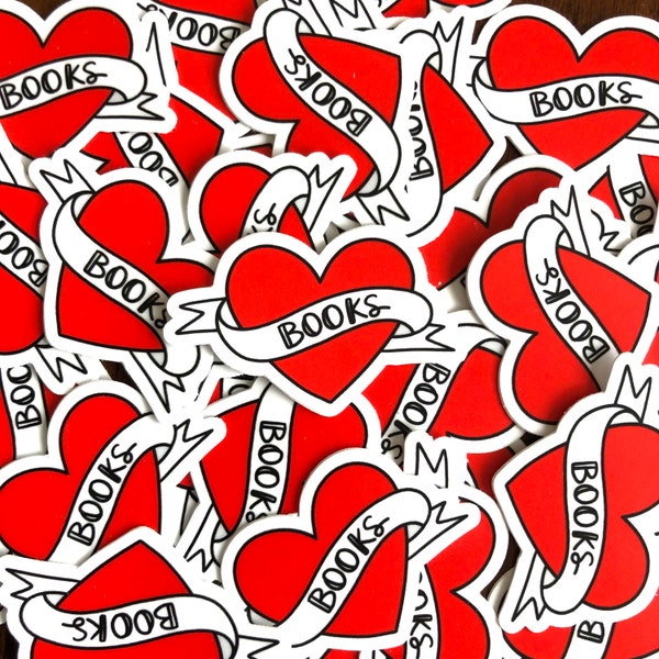 I Heart Books Vinyl Sticker - Bookworm Vinyl Decal - Bookish Laptop Sticker - Bibliophile Die Cut Stickers - Reading Vinyl Sticker
