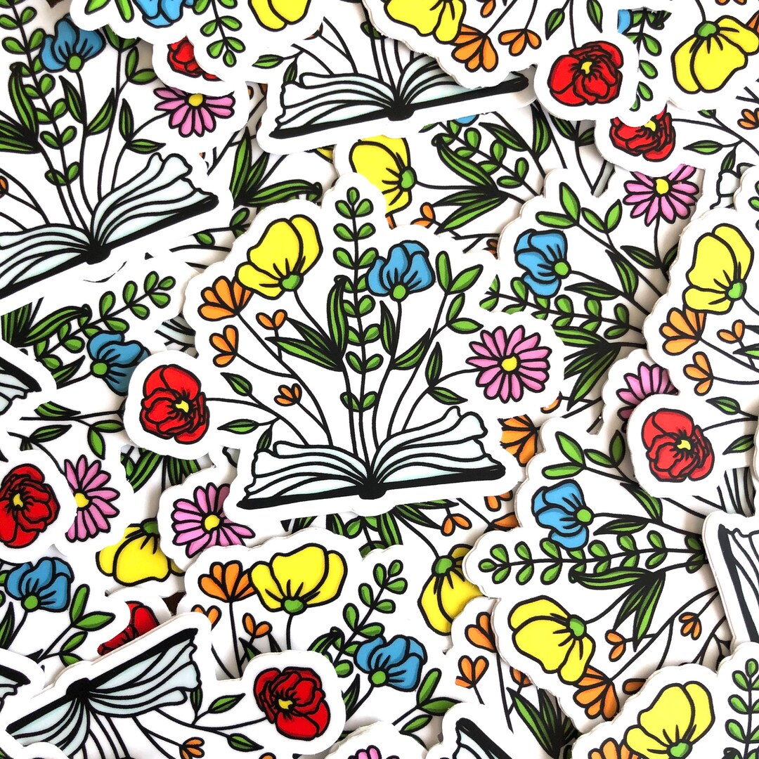 Floral Open Book Vinyl Sticker - Bookish Vinyl Decal - Laptop Sticker ...