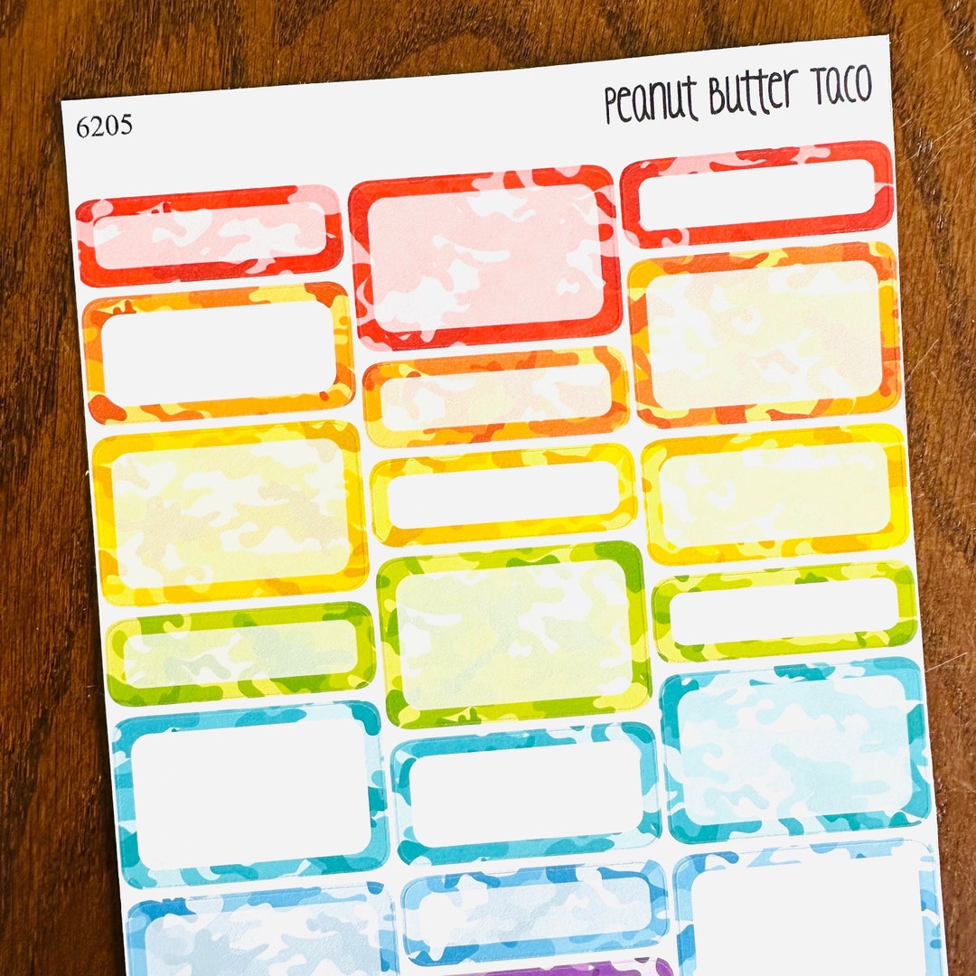 Rainbow Camo Mixed Boxes Planner Stickers - Camouflage Half Boxes ...